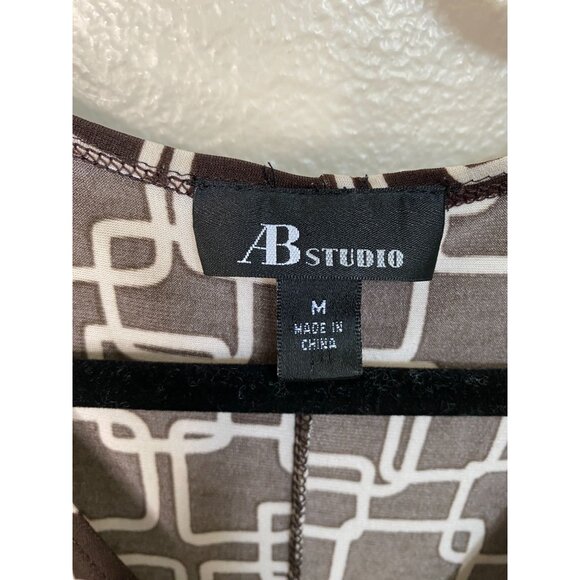 AB Studio Womens Brown & White Geometric Print A-Line Dress Medium 3/4 Sleeves - Picture 3 of 7